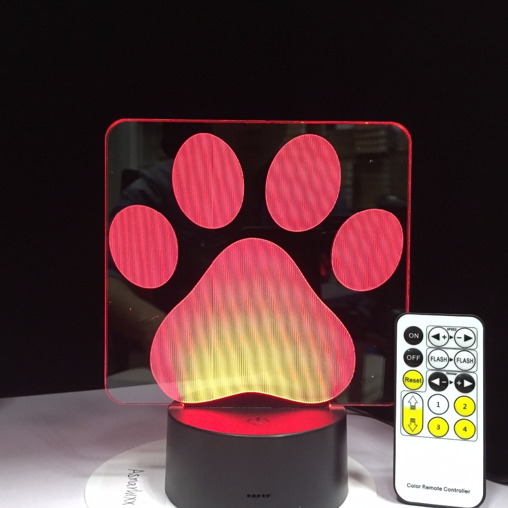 개 발 원격 제어 터치 3D 테이블 램프 LED 다채로운 사랑스러운 개 발자국 야간 조명, 침실 장식 USB 아기 수면 조명